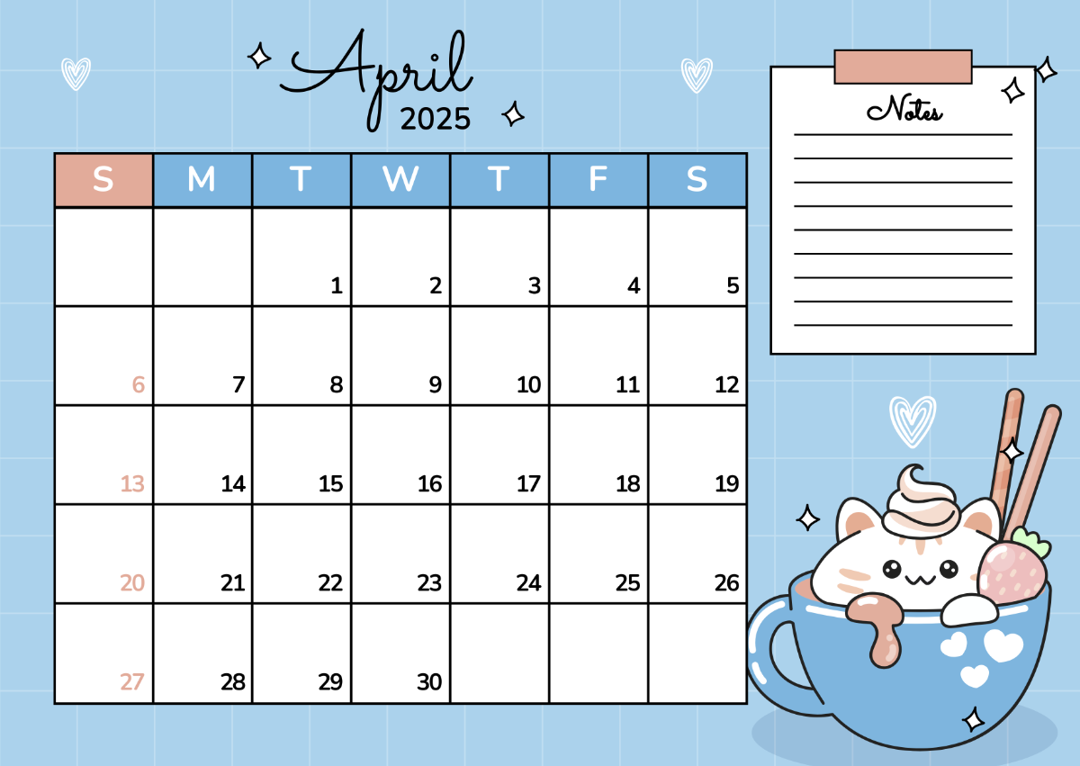 Free Cute April 2025 Calendar Template