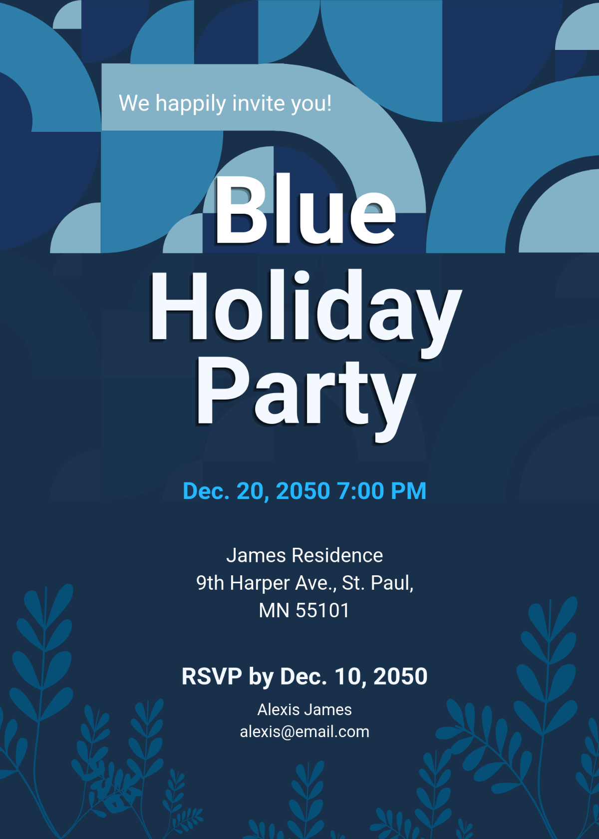 Blue Themed Holiday Invitation Template - Edit Online & Download