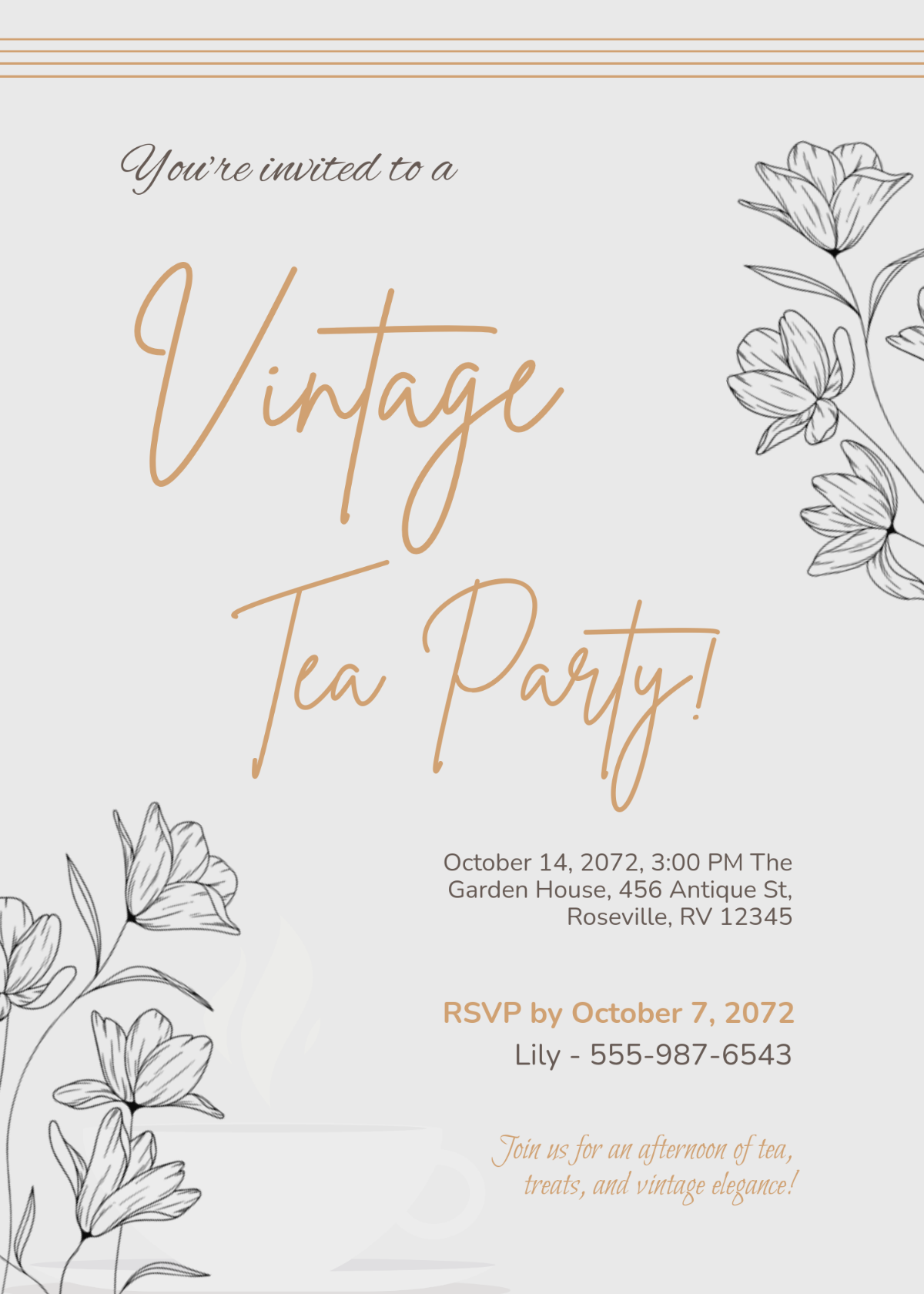 Vintage Tea Party Invitation Template - Edit Online & Download