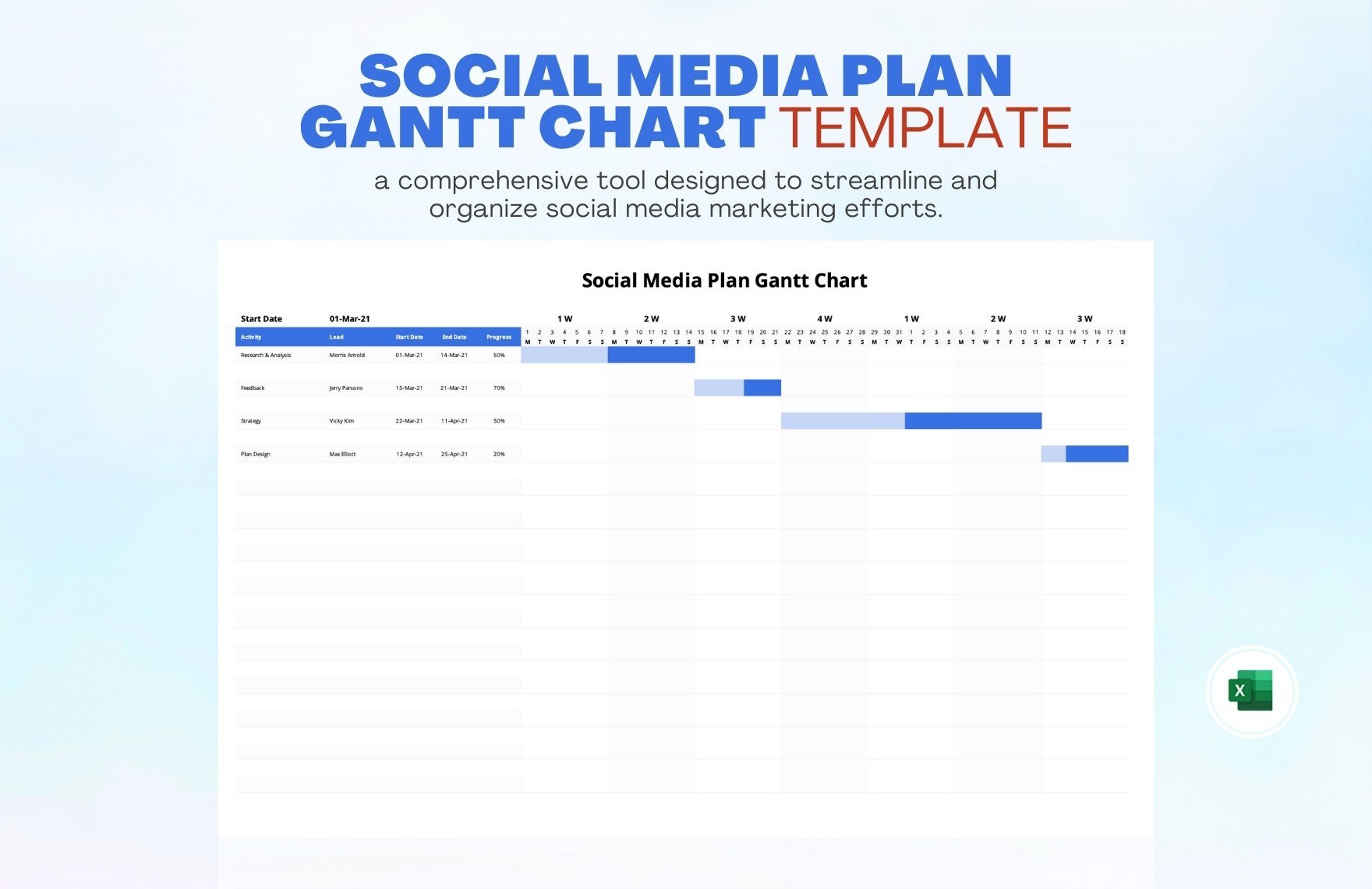 Social Media Plan Gantt Chart Template in Excel