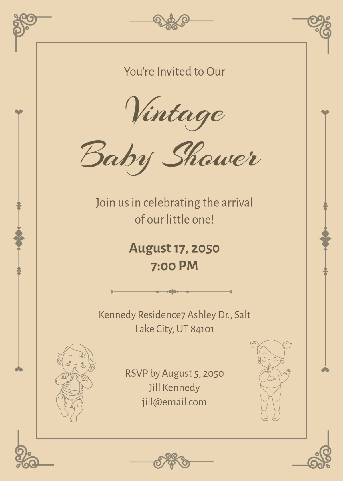 Vintage Baby Shower Invitation Template - Edit Online & Download