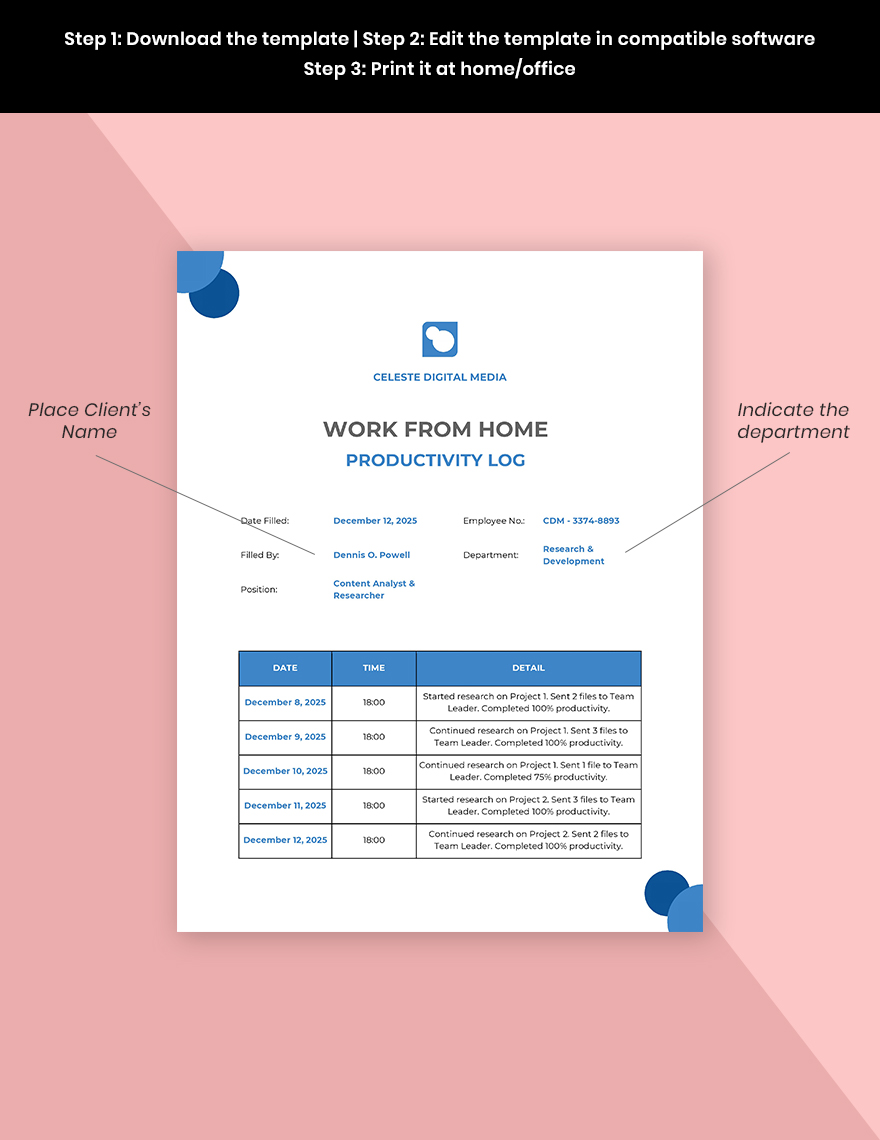 Work From Home Productivity Log Template Download in Word Google Work From Home Productivity Log Template Download in Word Google