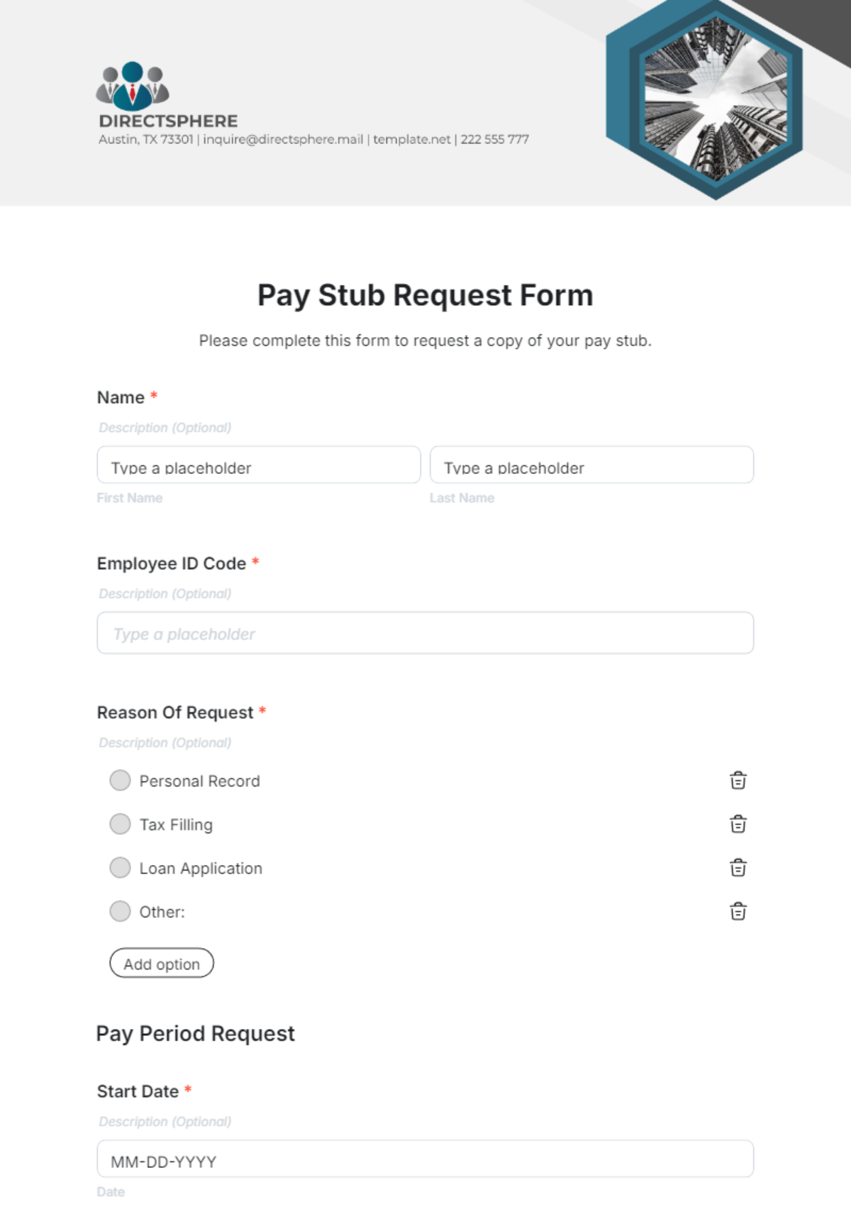 Free Pay Stub Request Form Template