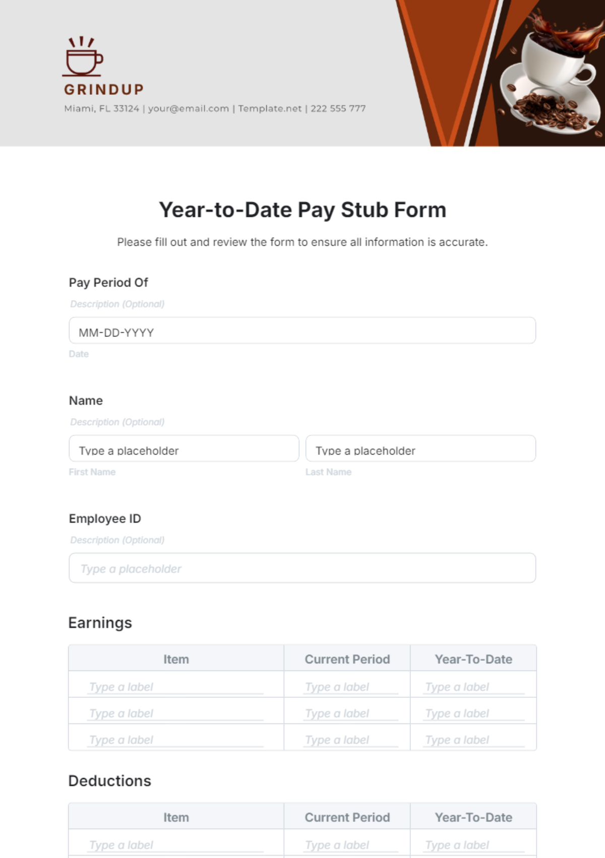 Free Year-to-Date Pay Stub Form Template