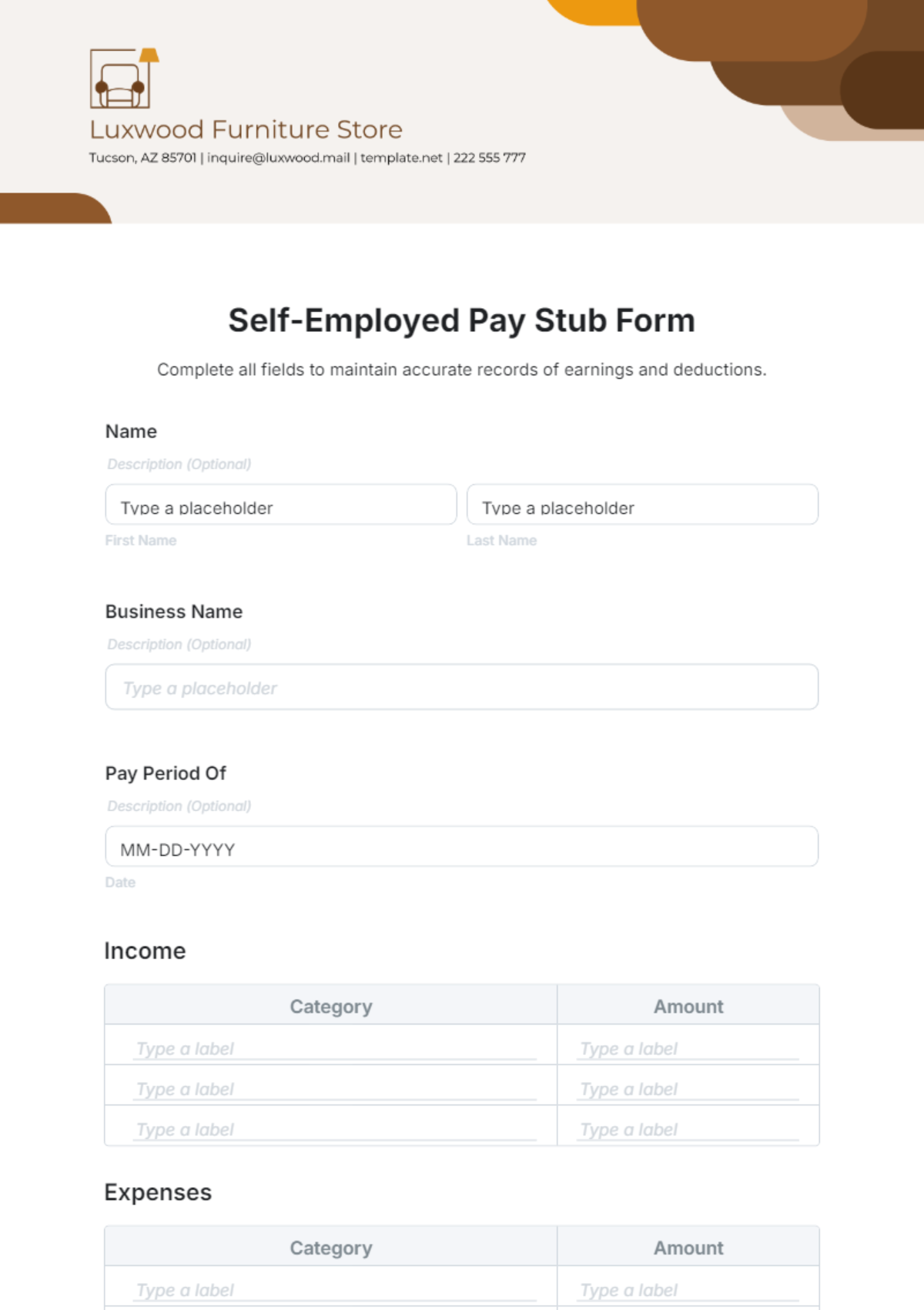 Free Self-Employed Pay Stub Form Template