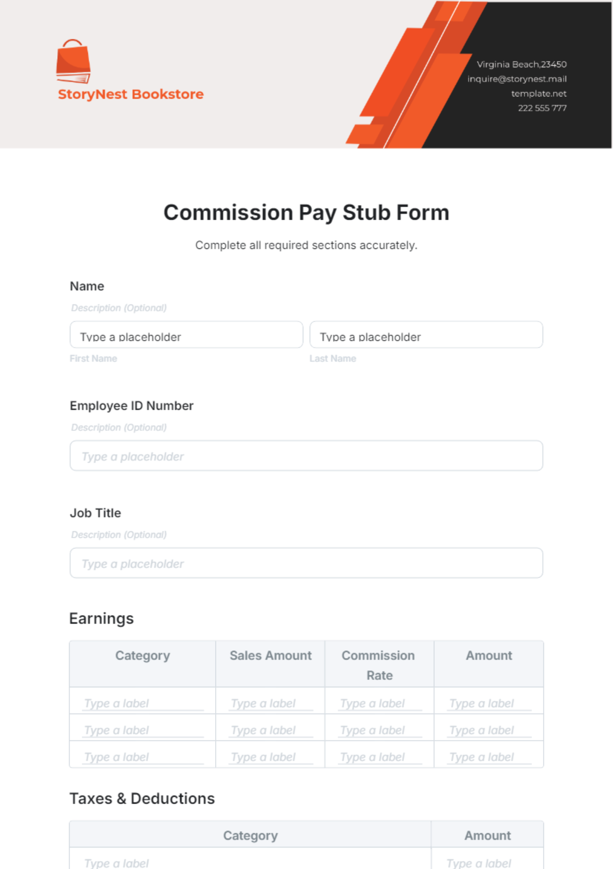 Pay Stub Form Templates - Edit Online & Download | Template.net