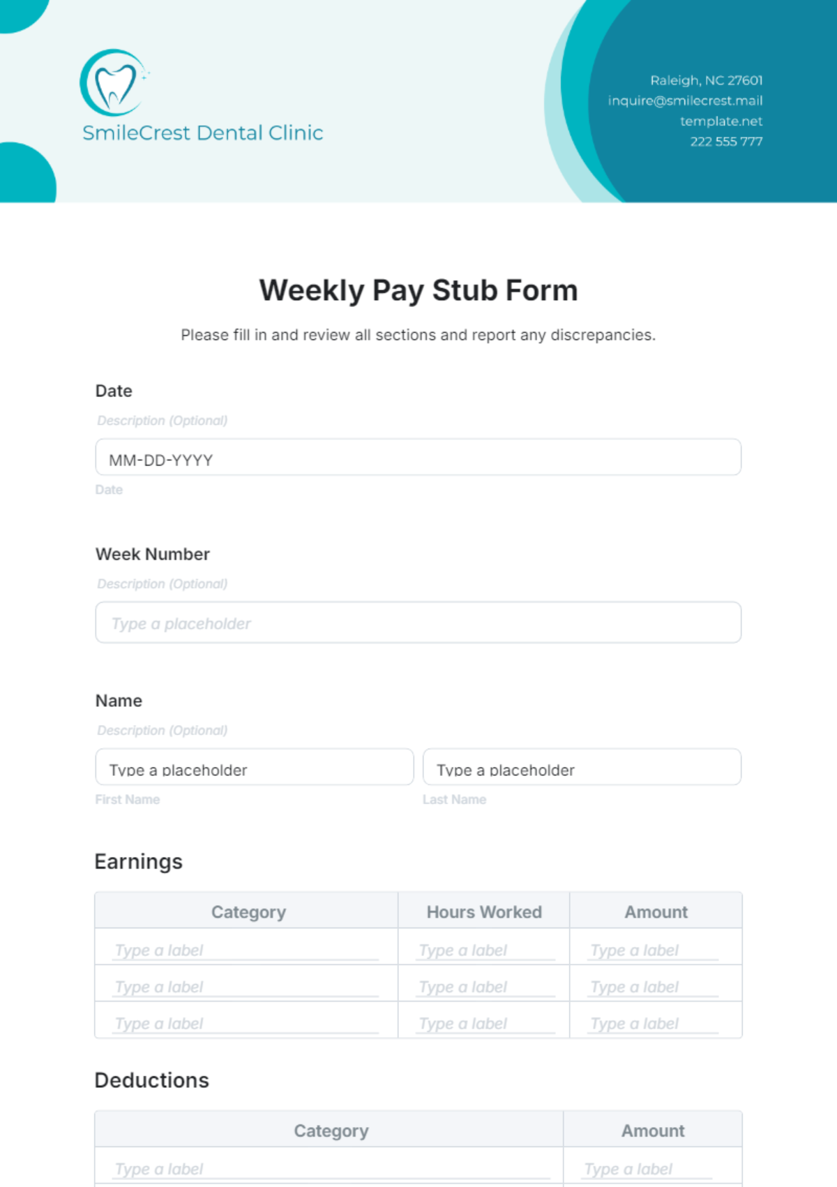 Free Weekly Pay Stub Form Template