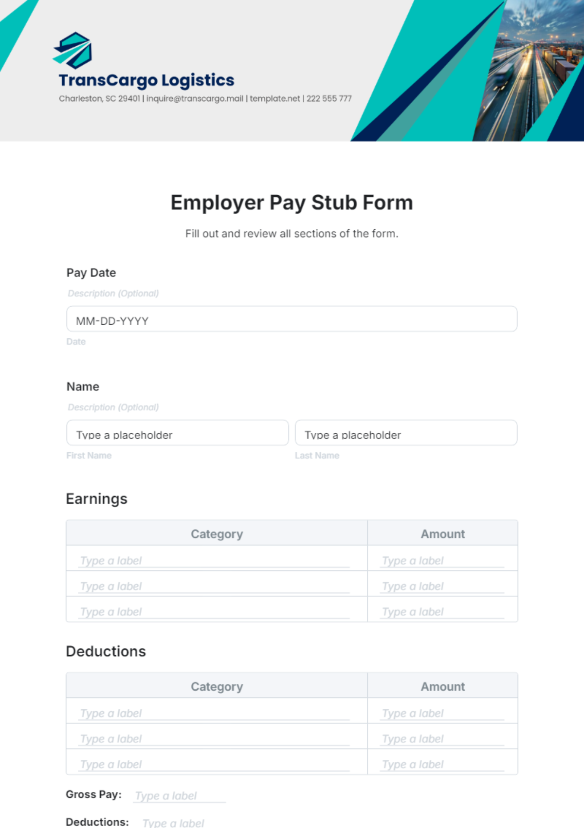 Free Employer Pay Stub Form Template