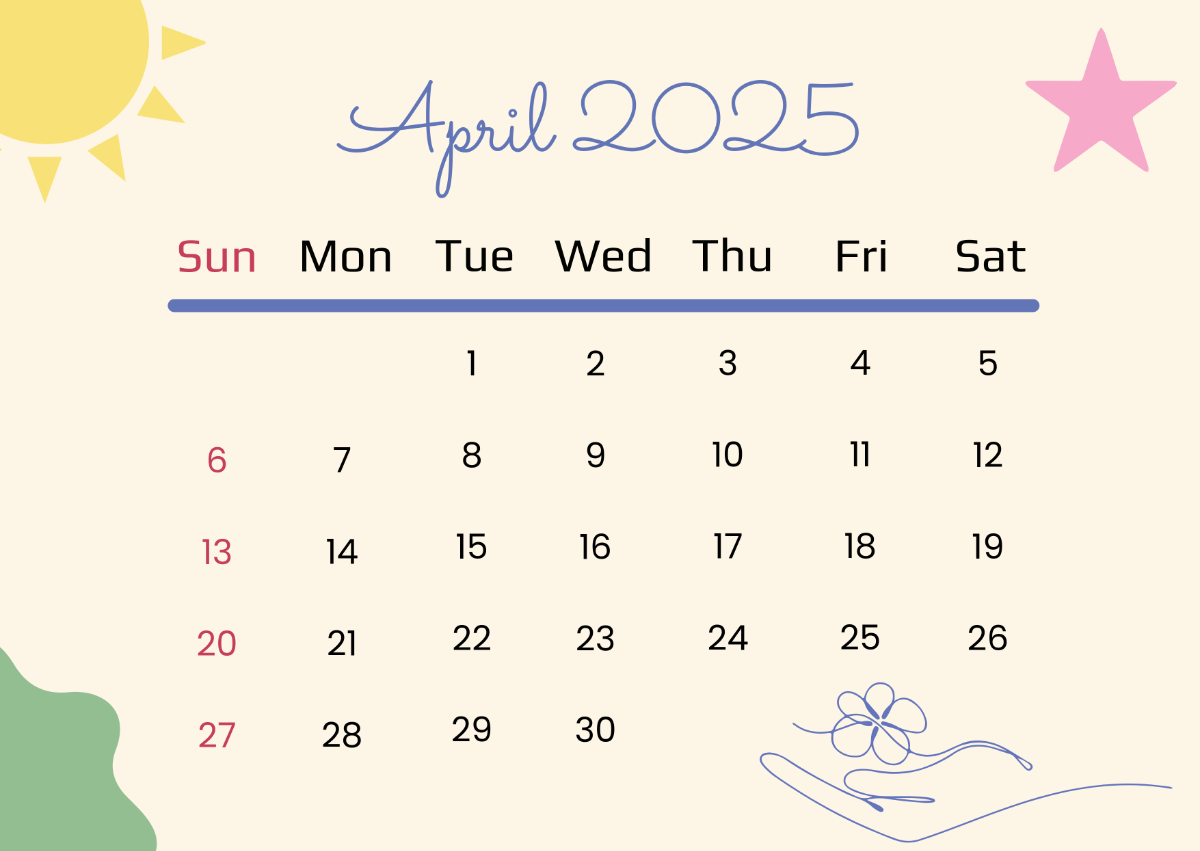 Free April 2025 Sunday Start Calendar Template