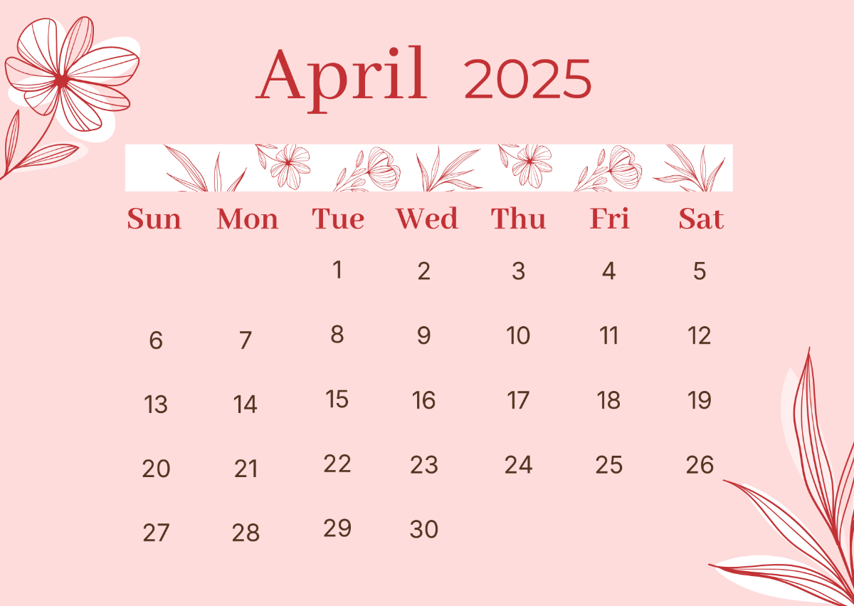 Free Floral April 2025 Calendar Template