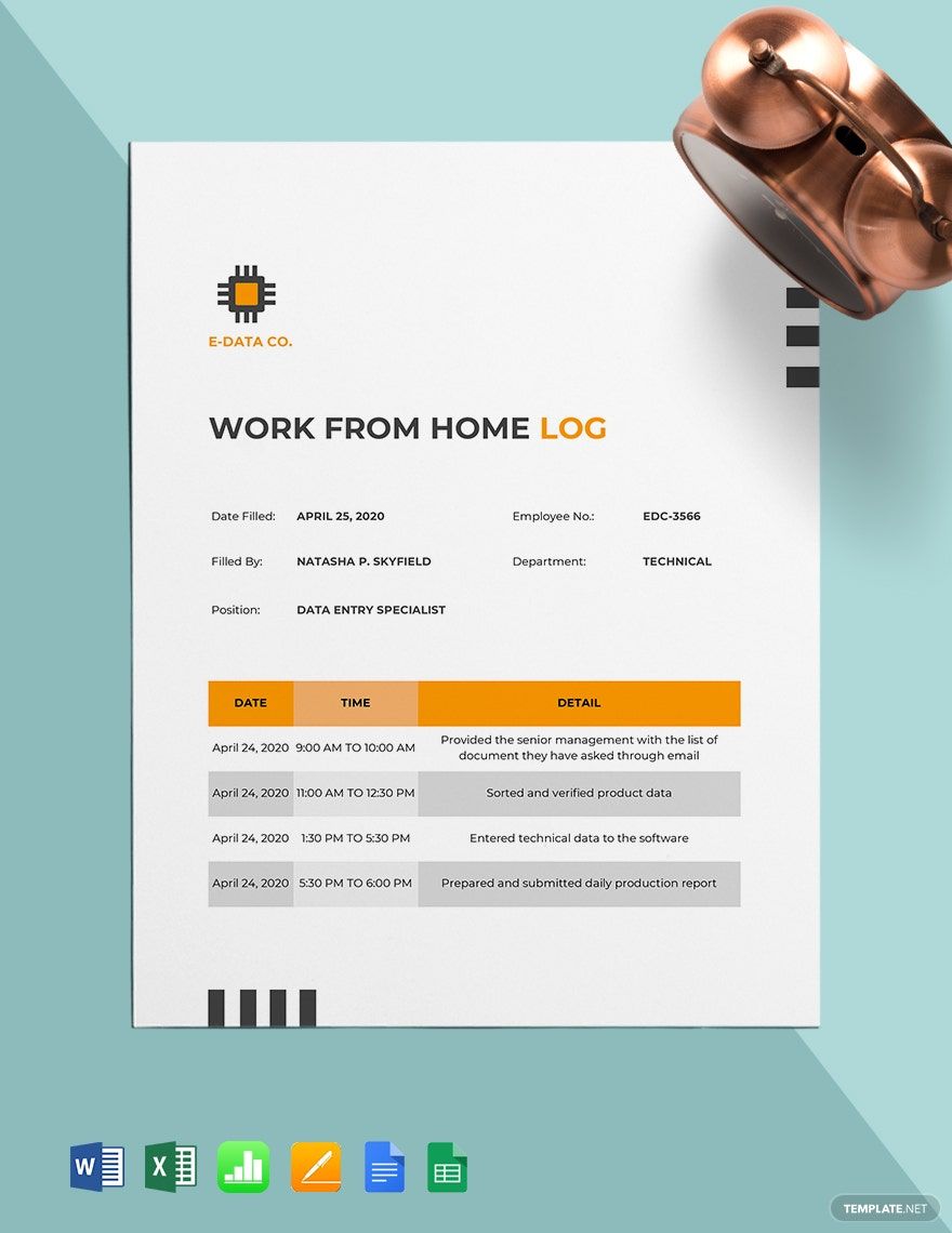 Work From Home Log Form Template in Word, Google Docs, Excel, Google Sheets, Apple Pages, Apple Numbers