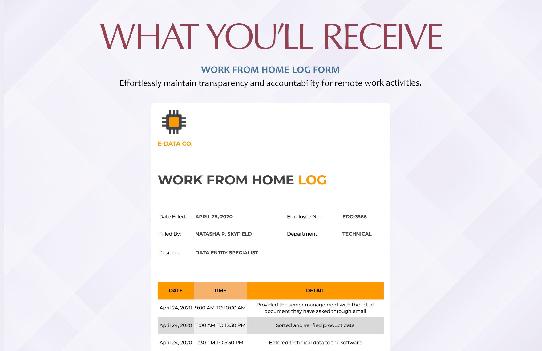 Work From Home Log Form Template