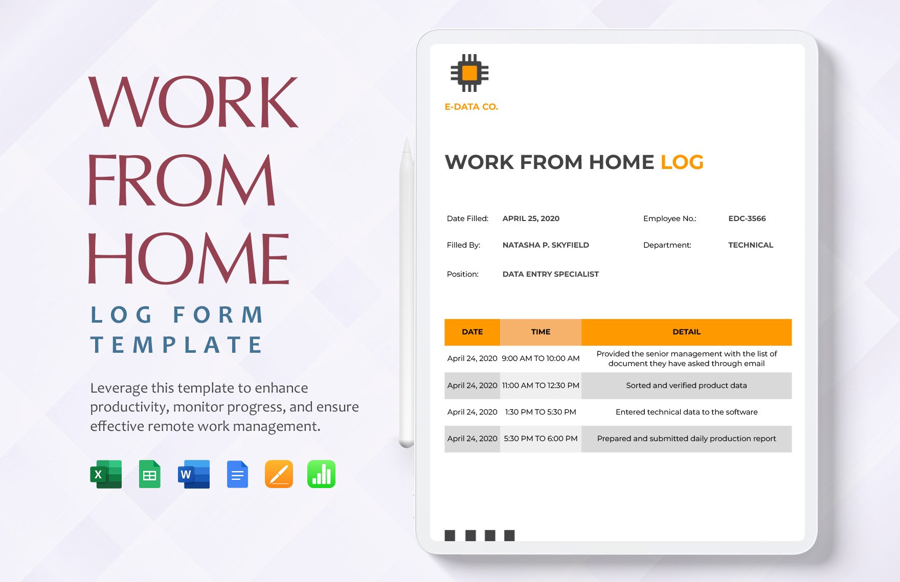 Work From Home Log Form Template