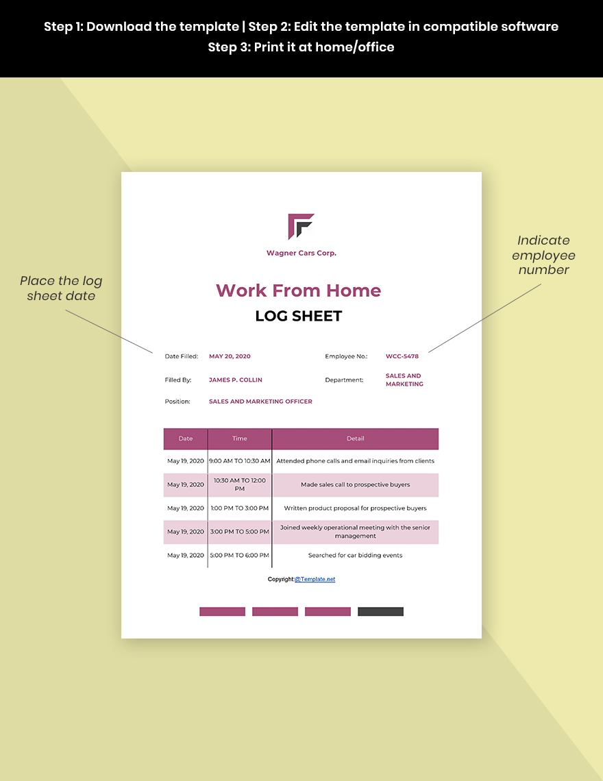 Simple Work From Home Log Template