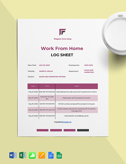 10+ Work Form Home Log Templates - Free Downloads | Template.net