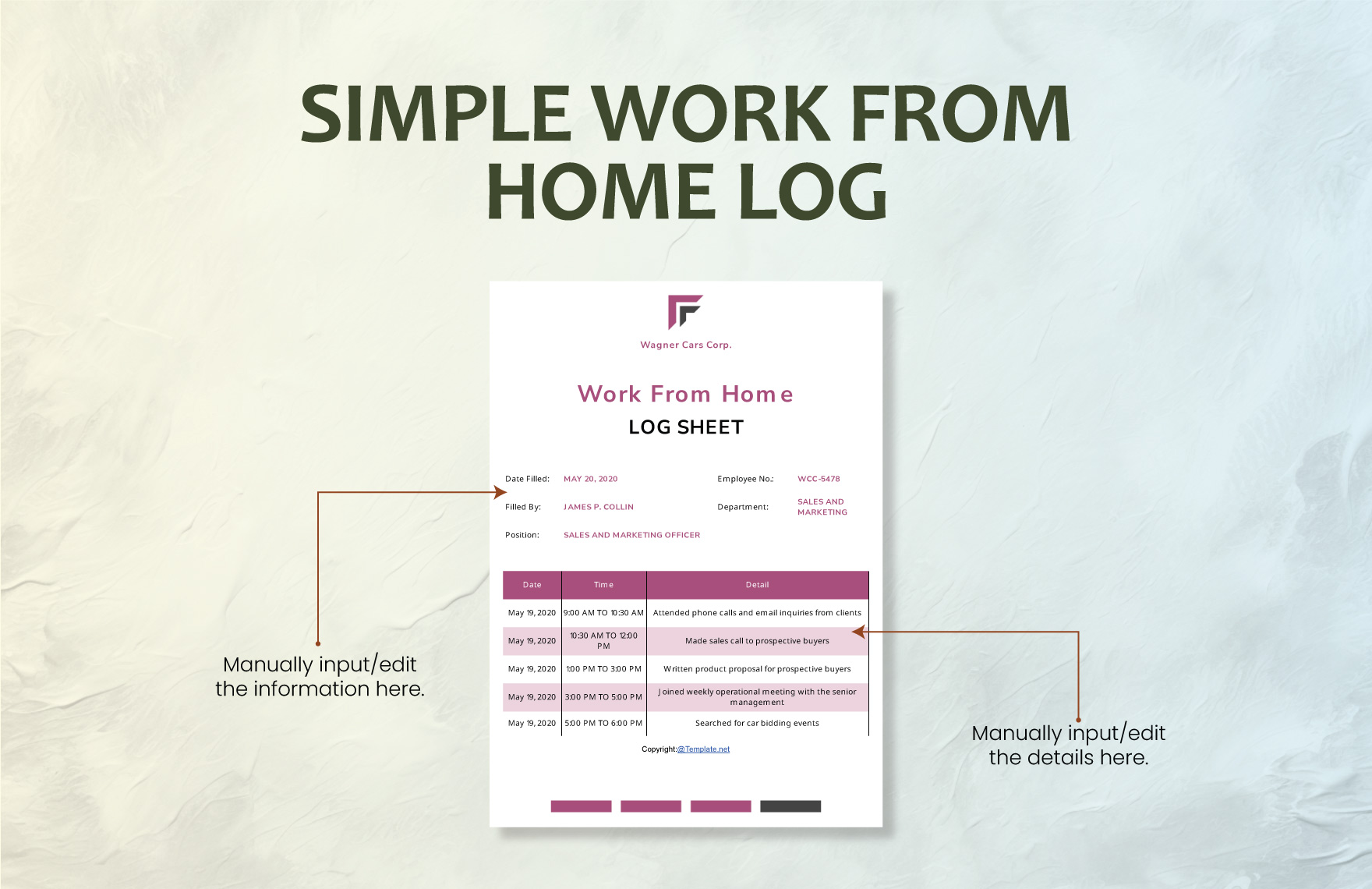 Simple Work From Home Log Template