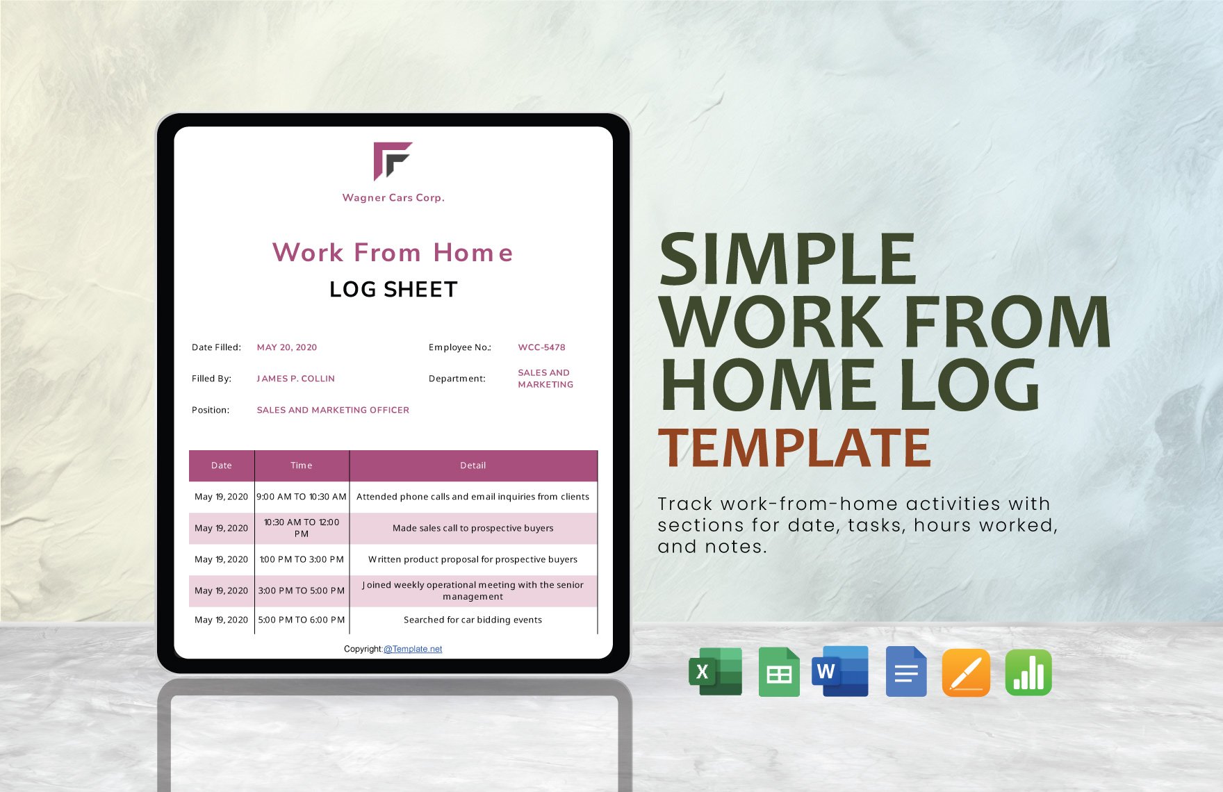 Simple Work From Home Log Template in Excel, Apple Numbers, Apple Pages, Word, Google Docs, Google Sheets - Download | Template.net