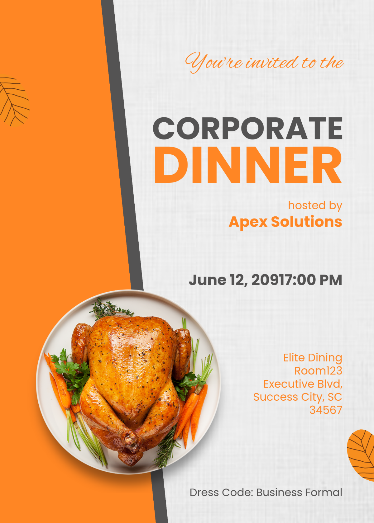 Corporate Dinner Restaurant Invitation Template - Edit Online & Download