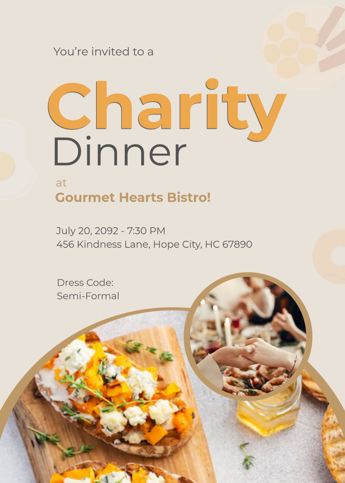 Charity Event Restaurant Invitation Template - Edit Online & Download