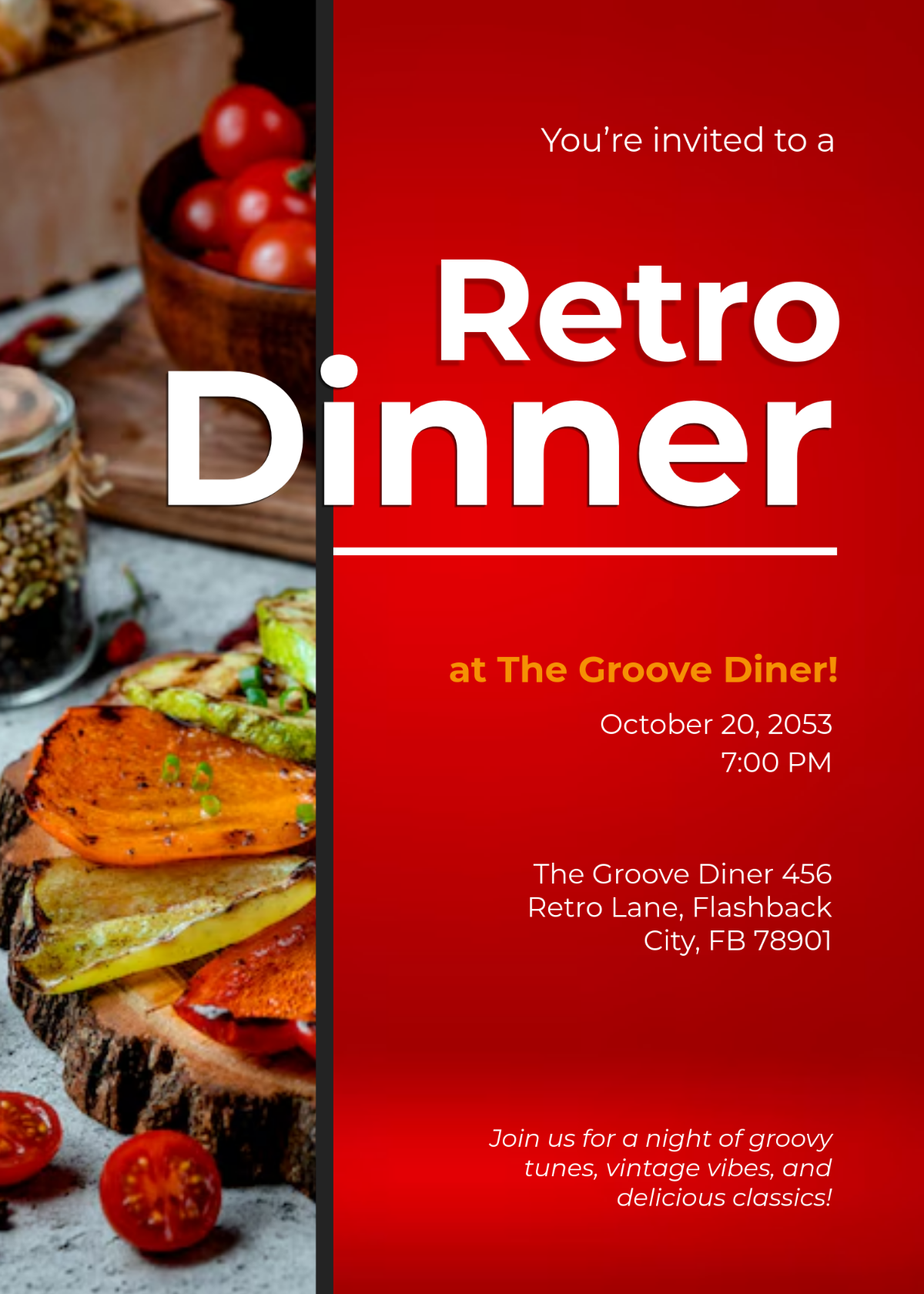 Retro Dinner Restaurant Invitation Template - Edit Online & Download