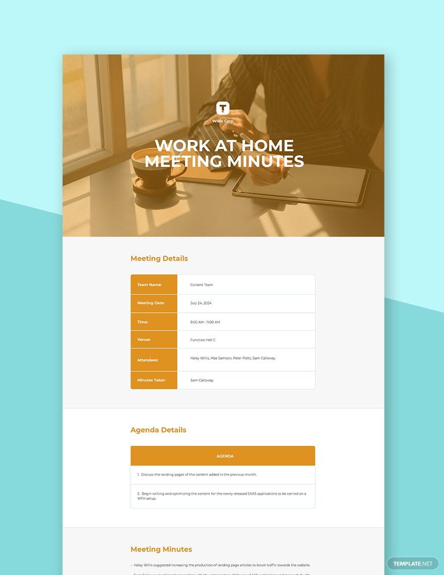 Free Work at Home Meeting Minutes Template