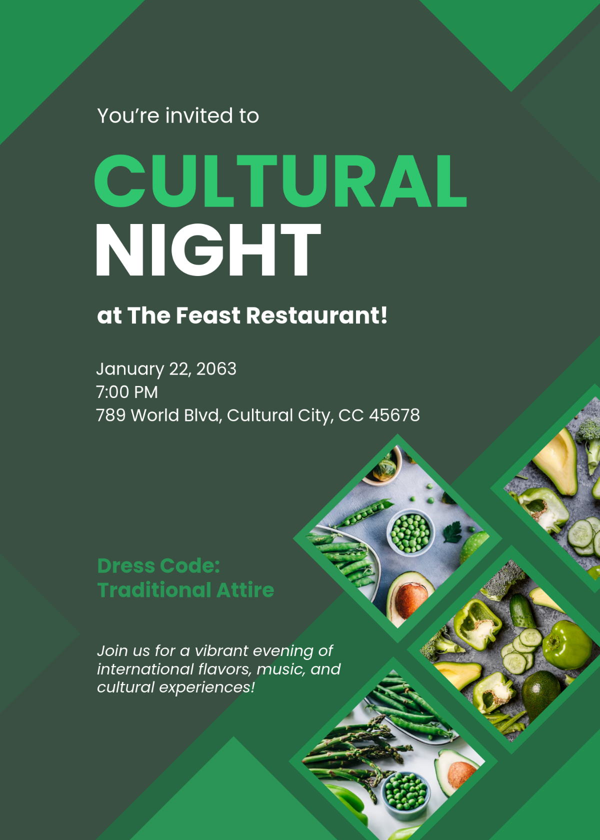 Cultural Night Restaurant Invitation Template - Edit Online & Download