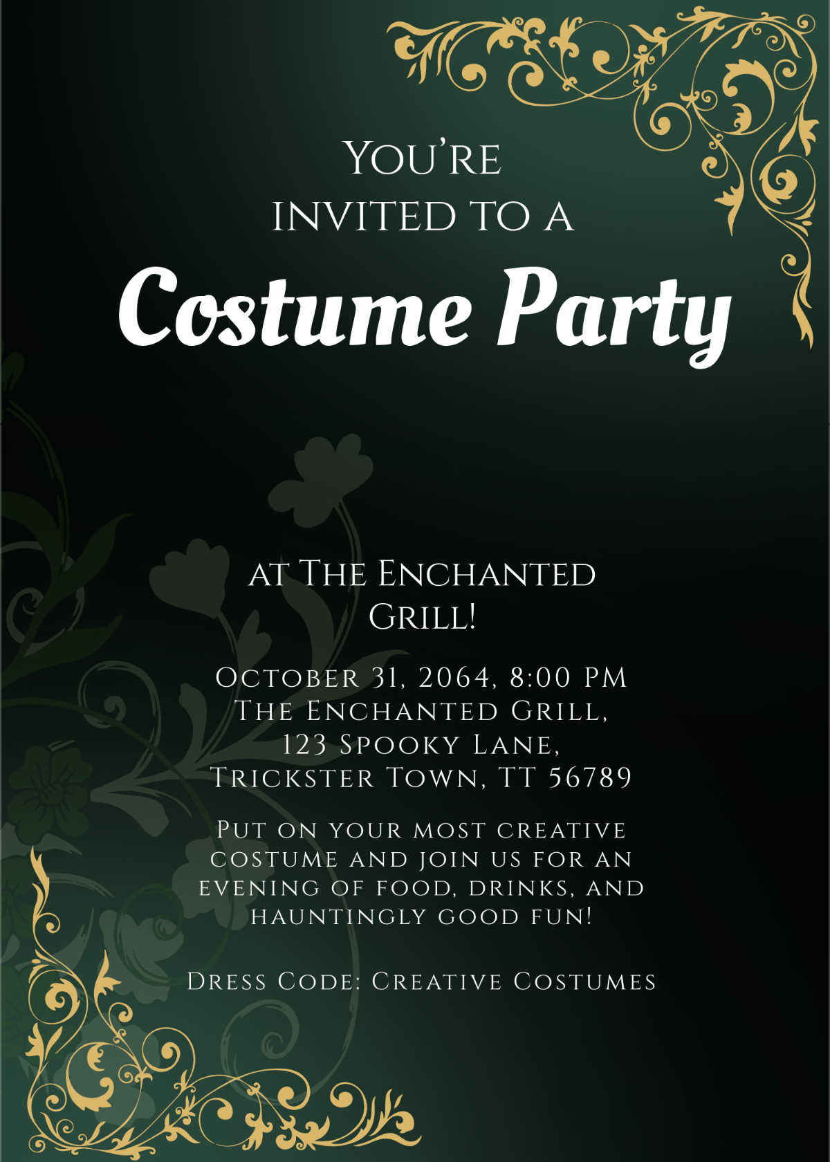 Free Costume Party Restaurant Invitation Template