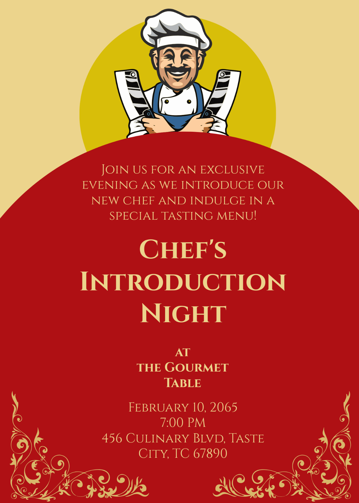 Free Chef Introduction Night Restaurant Invitation Template