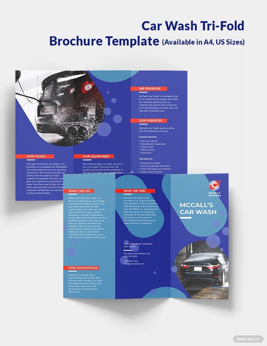 Free Car Wash Service Tri-Fold Brochure Template