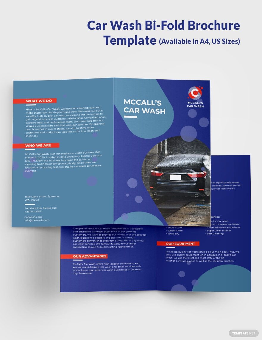 Free Car Wash Service Bi-Fold Brochure Template in PDF, Illustrator, PSD, InDesign