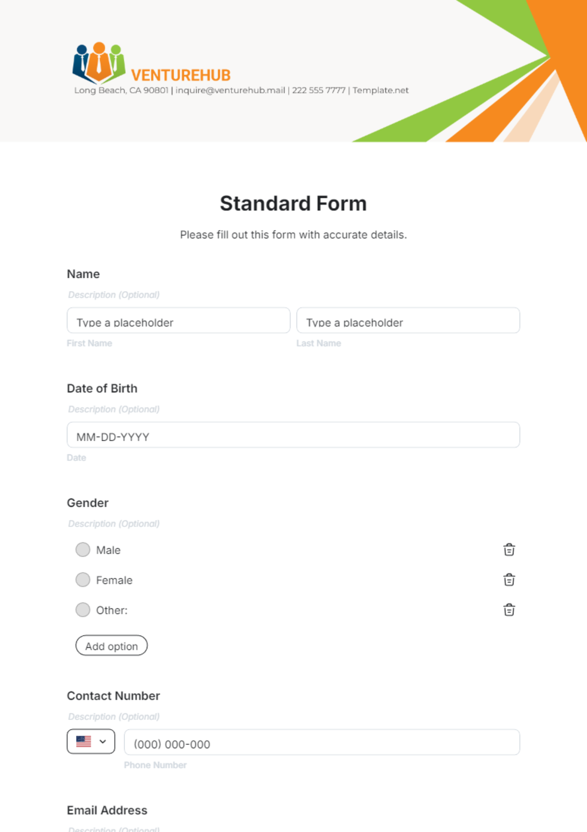 Free Standard Form Template