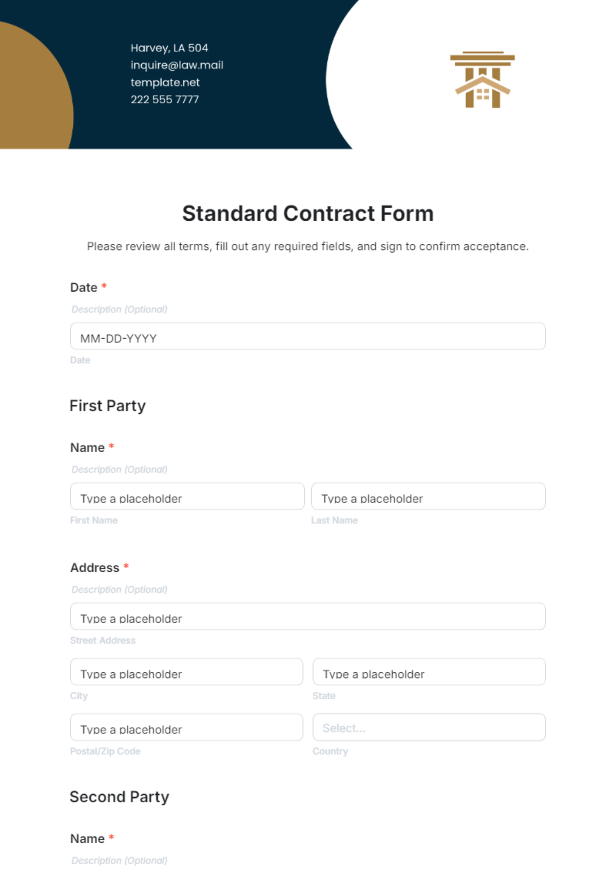 Free Standard Contract Form Template