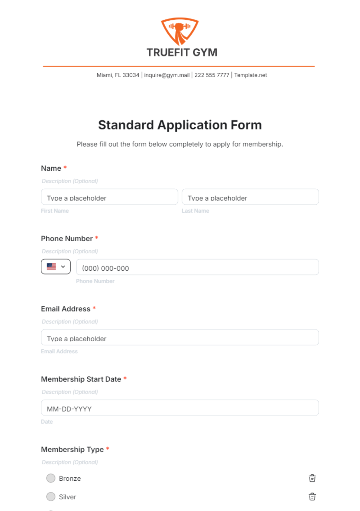 Free Standard Application Form Template