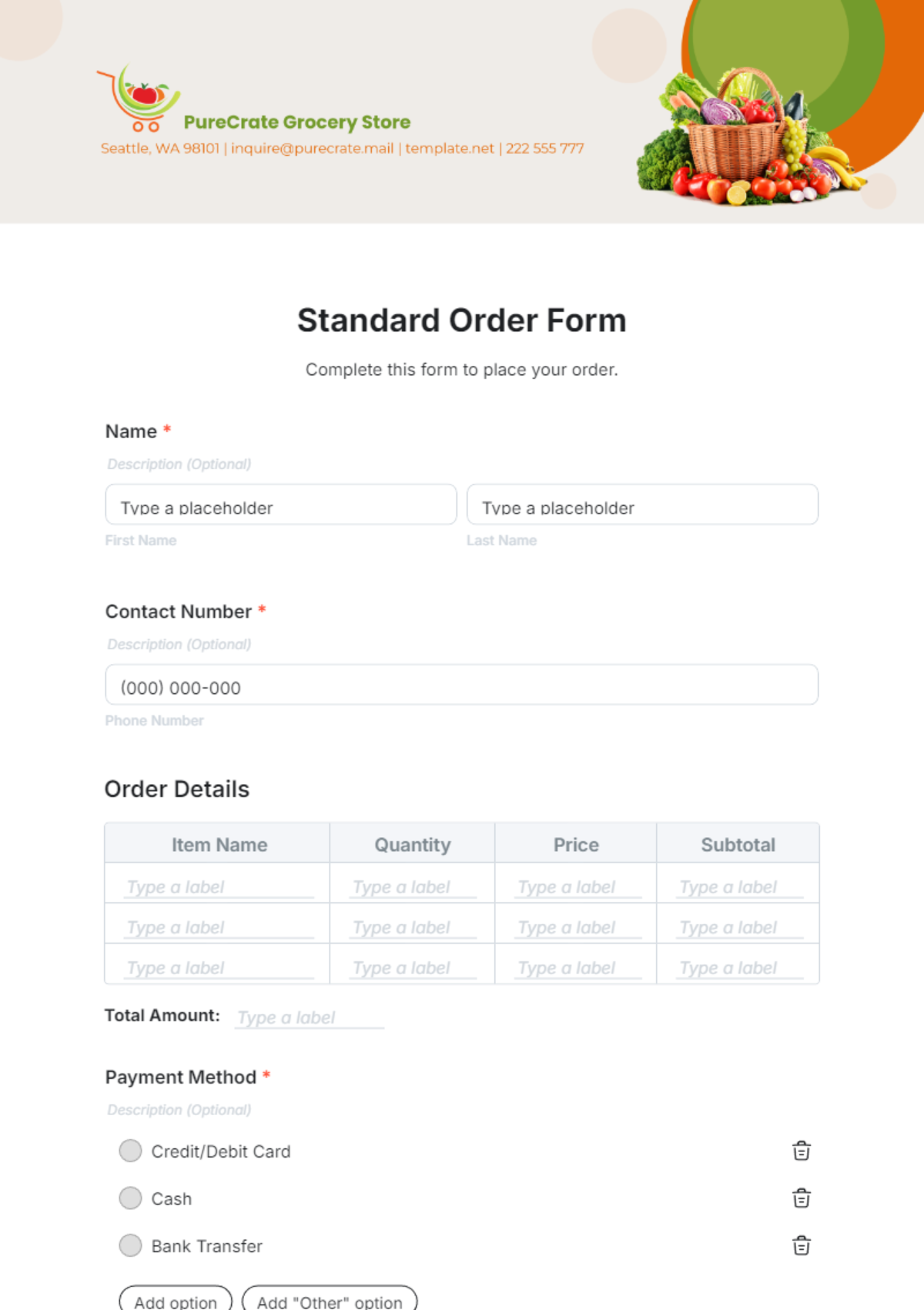 Free Standard Order Form Template