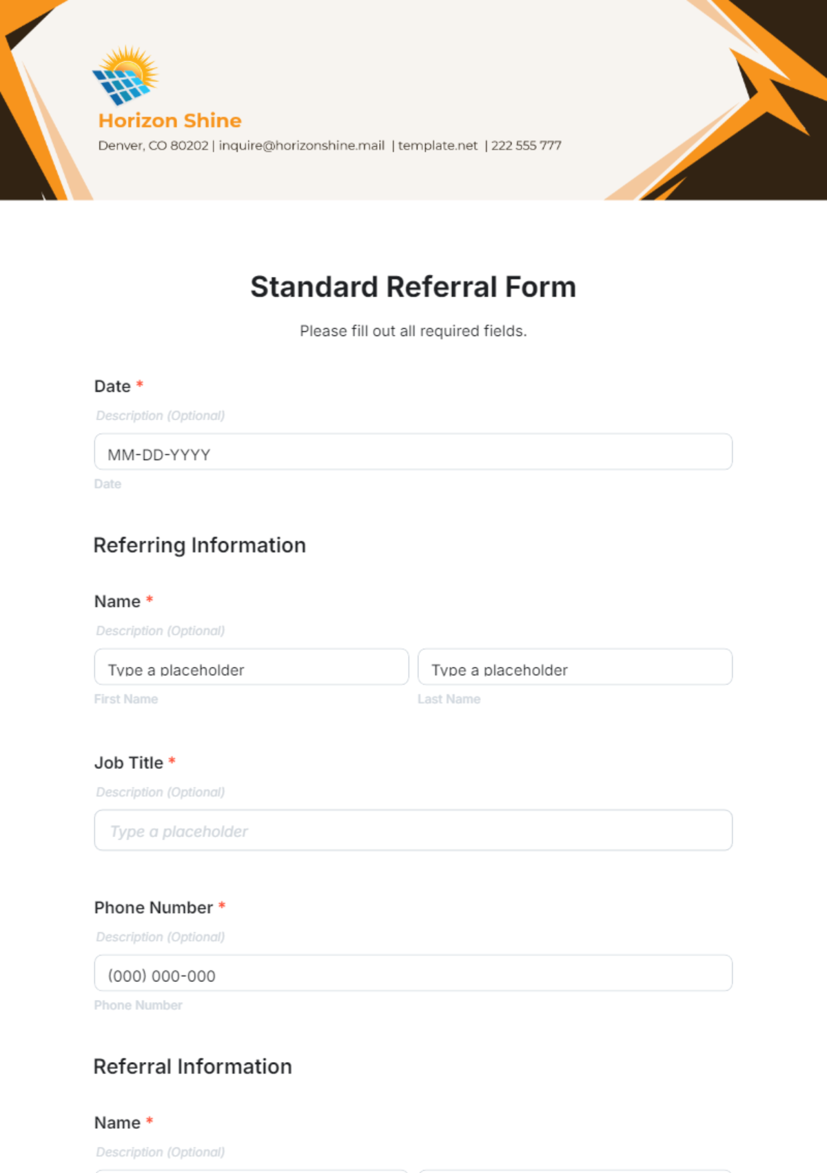 Free Standard Referral Form Template