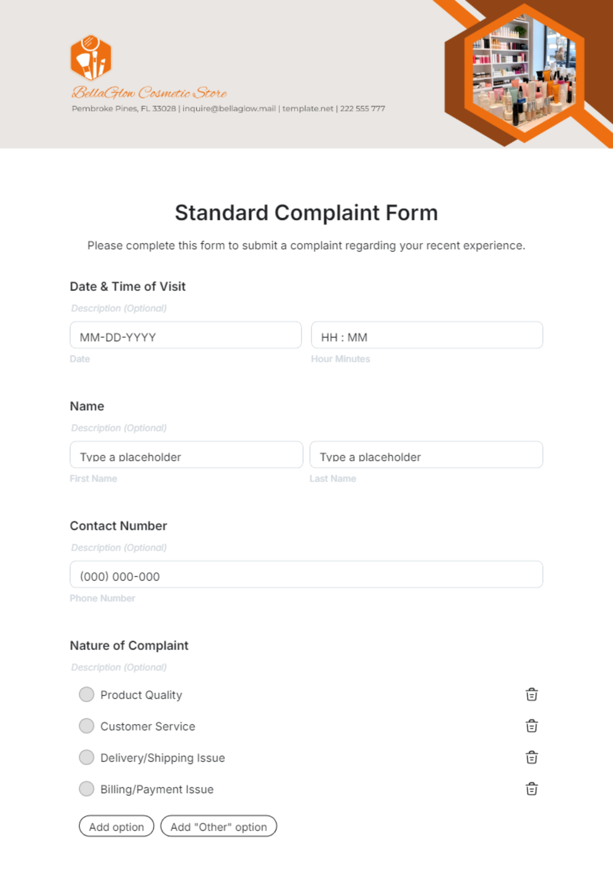 Free Standard Complaint Form Template