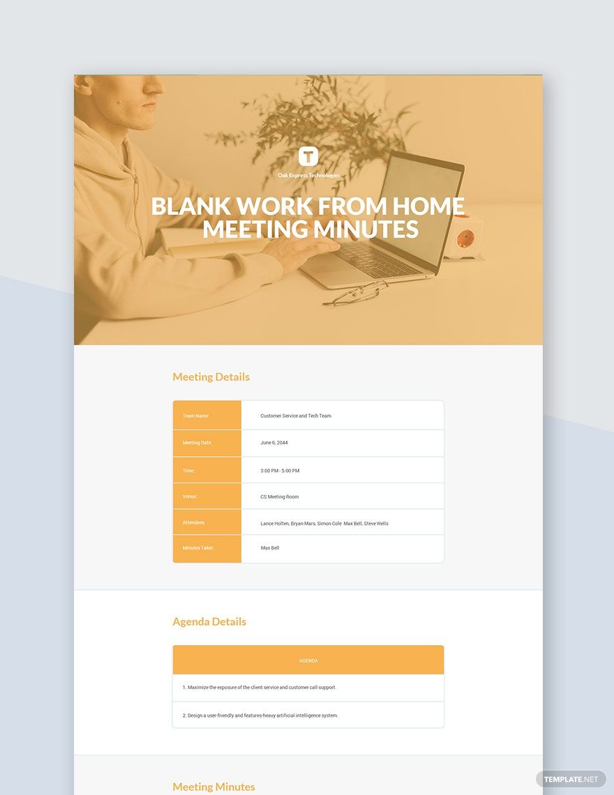Free Blank Work From Home Meeting Minutes Template