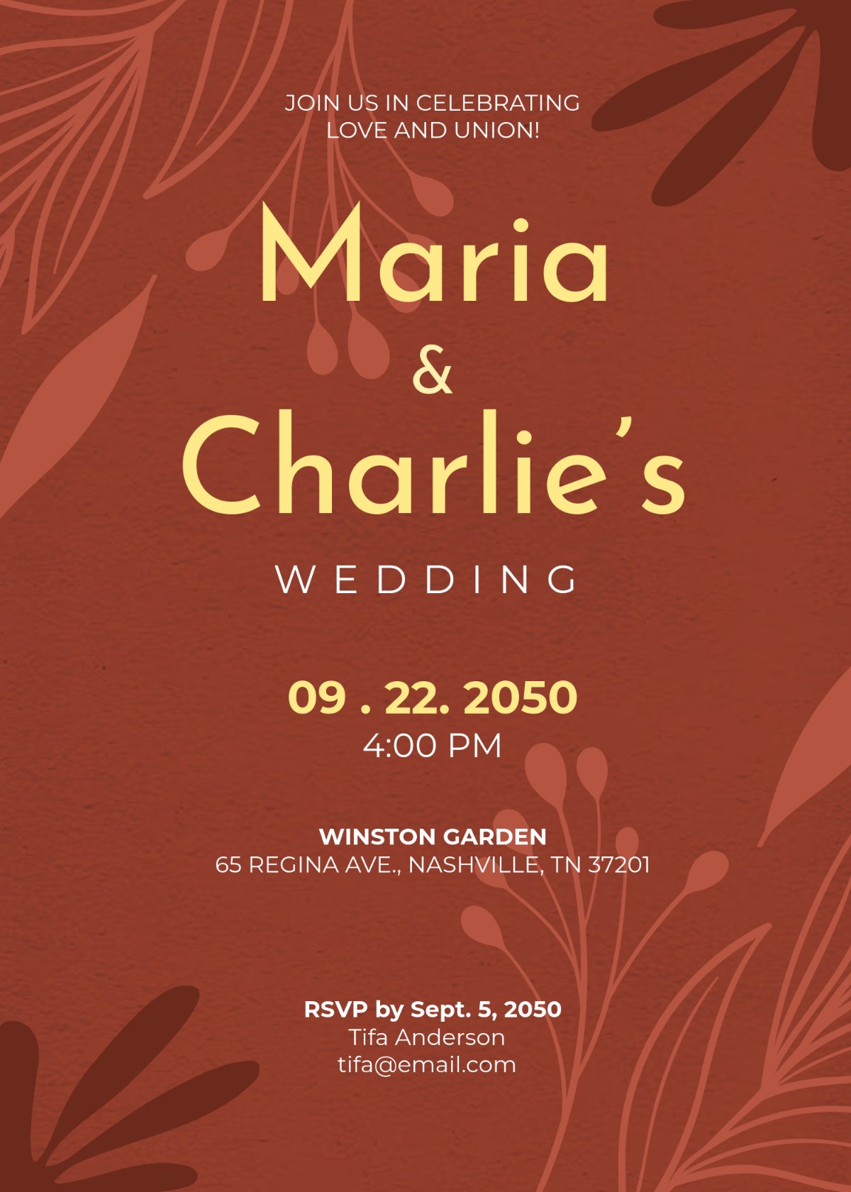 Free Burnt Orange Fall Wedding Invitation Template