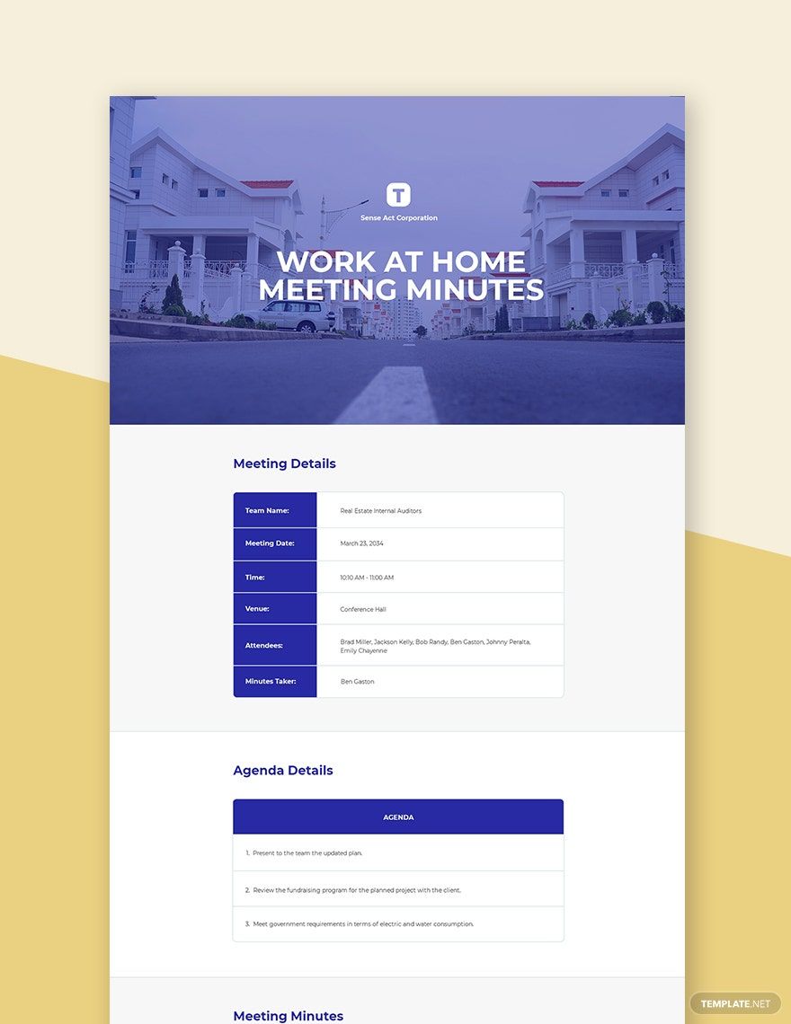 Sample Work From Home Meeting Minutes Template