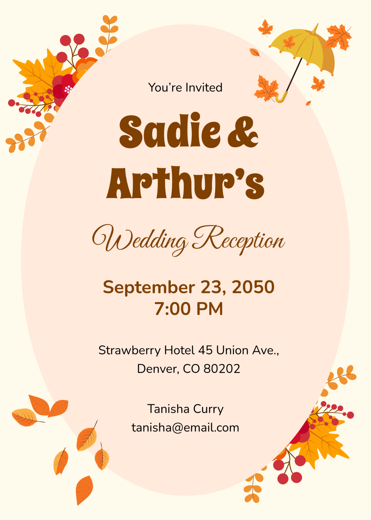 Free Fall Wedding Reception Invitation Template