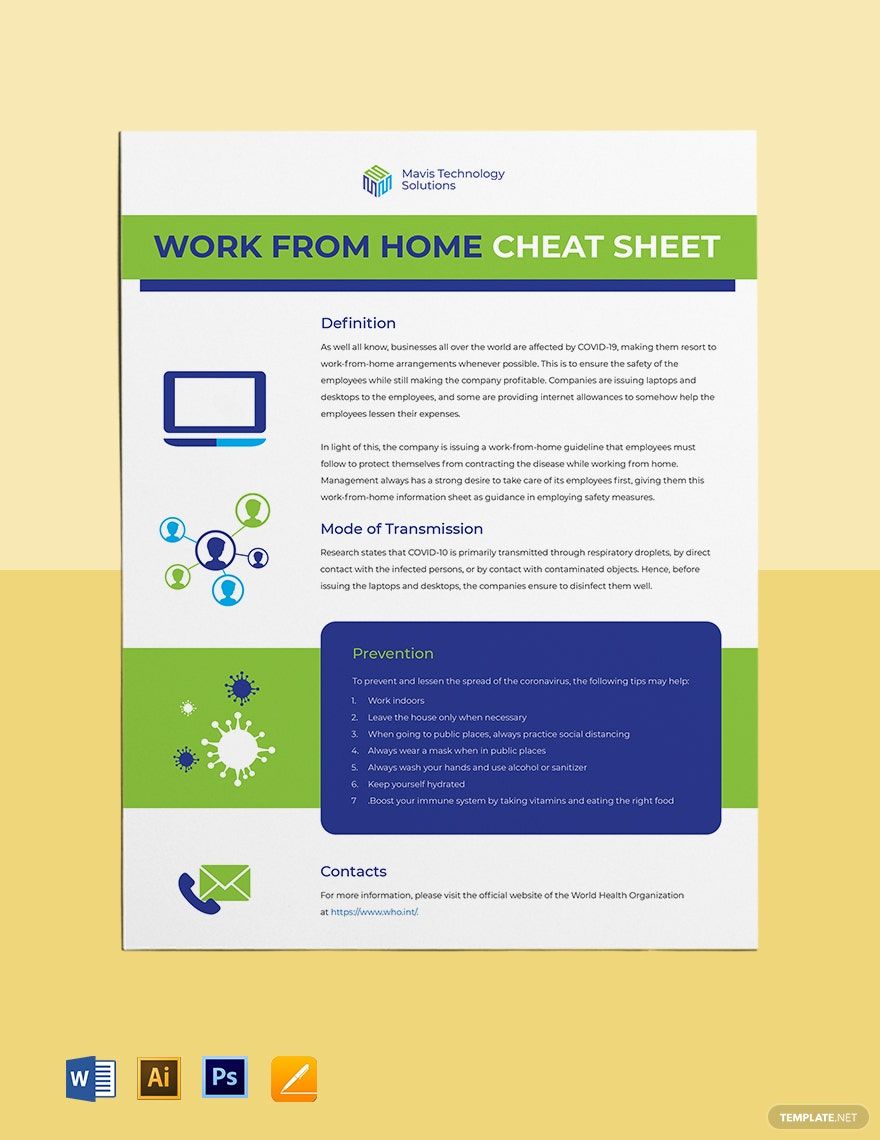 Work From Home Cheat Sheet Template in Pages PSD Illustrator Word