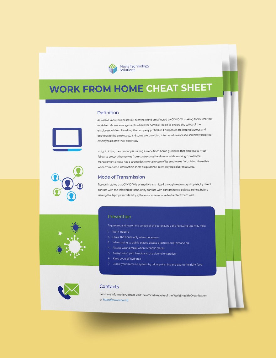Work From Home Cheat Sheet Template