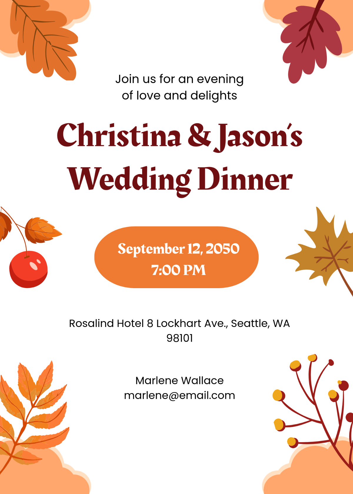 Free Fall Wedding Dinner Invitation Template