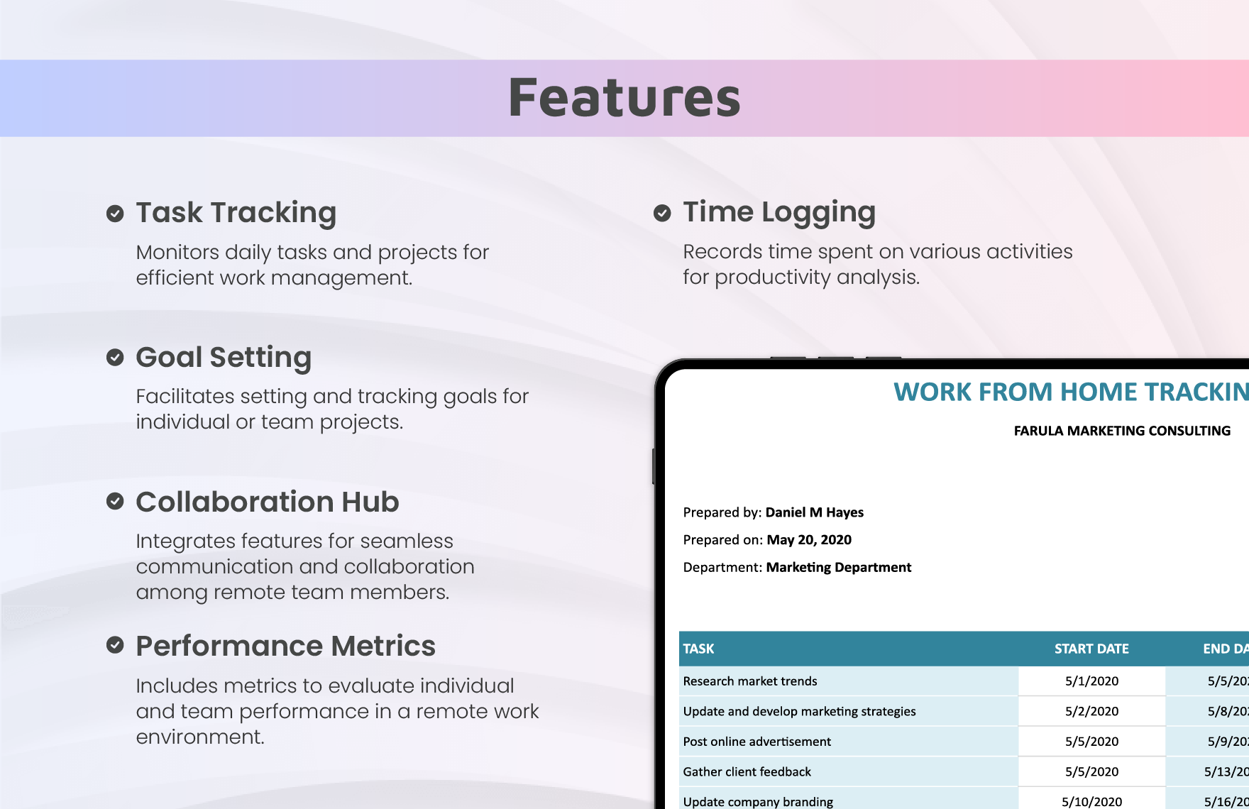 Work From Home Tracking Sheet Template