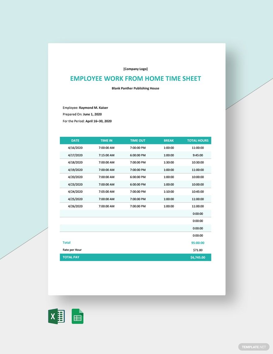 Employee Work From Home Timesheet Template