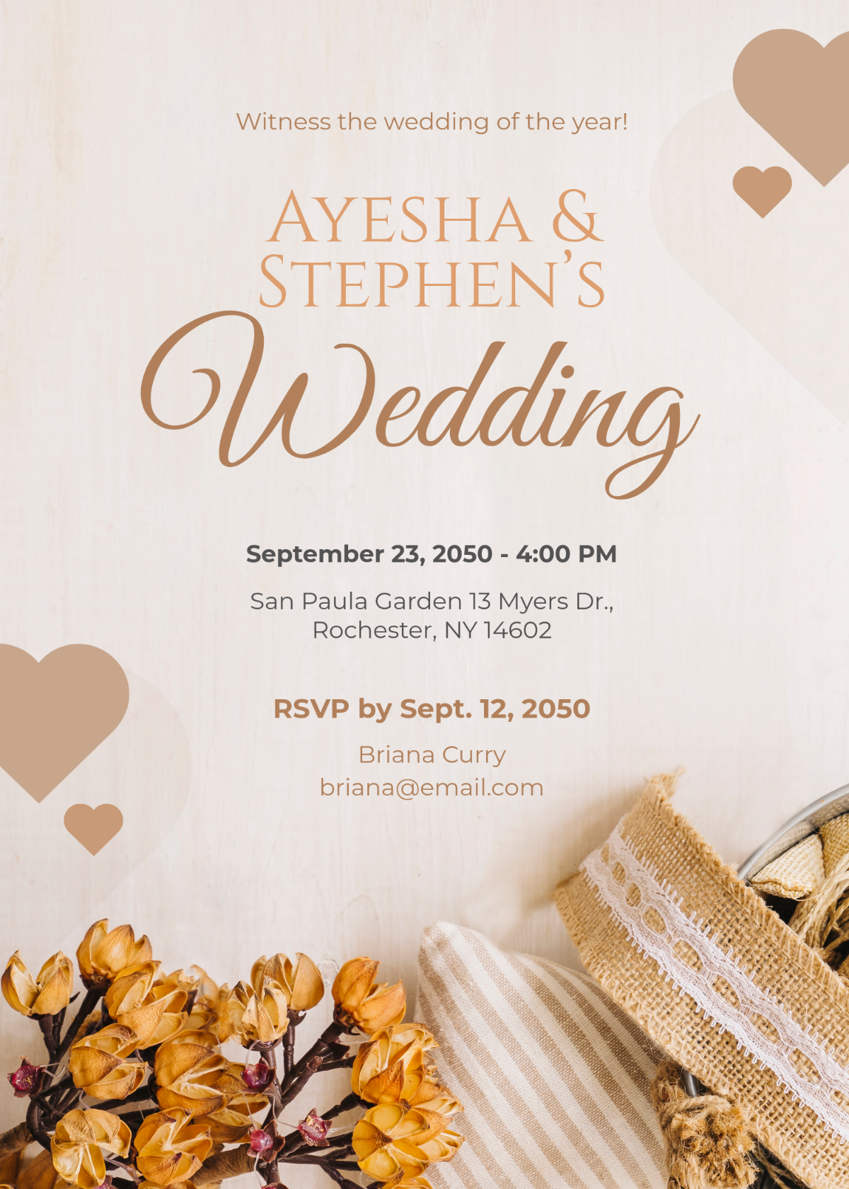 Free Traditional Fall Wedding Invitation Template