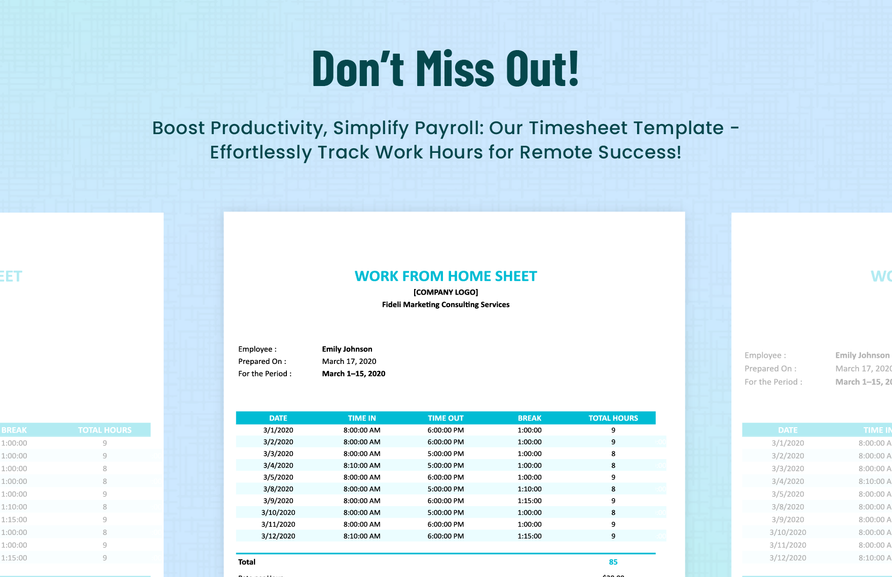 Work From Home Timesheet Template