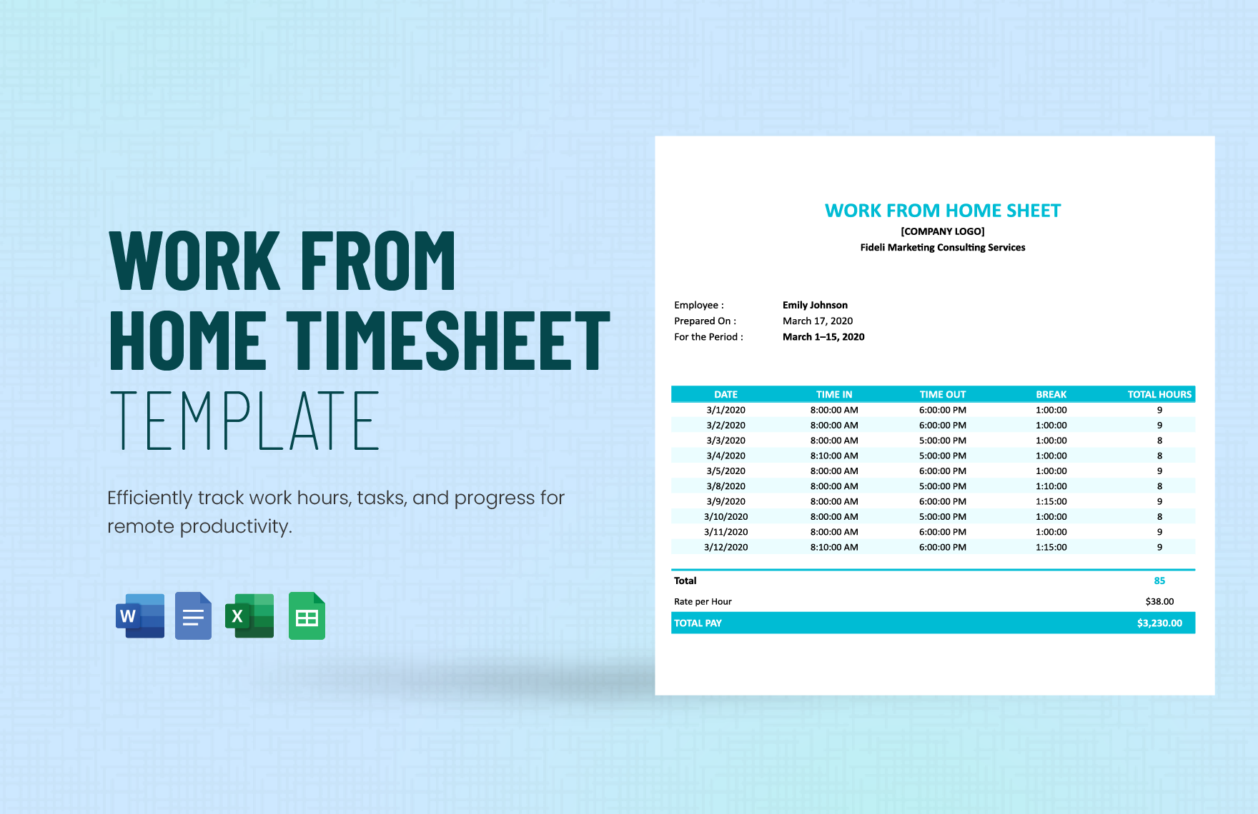 Work From Home Timesheet Template