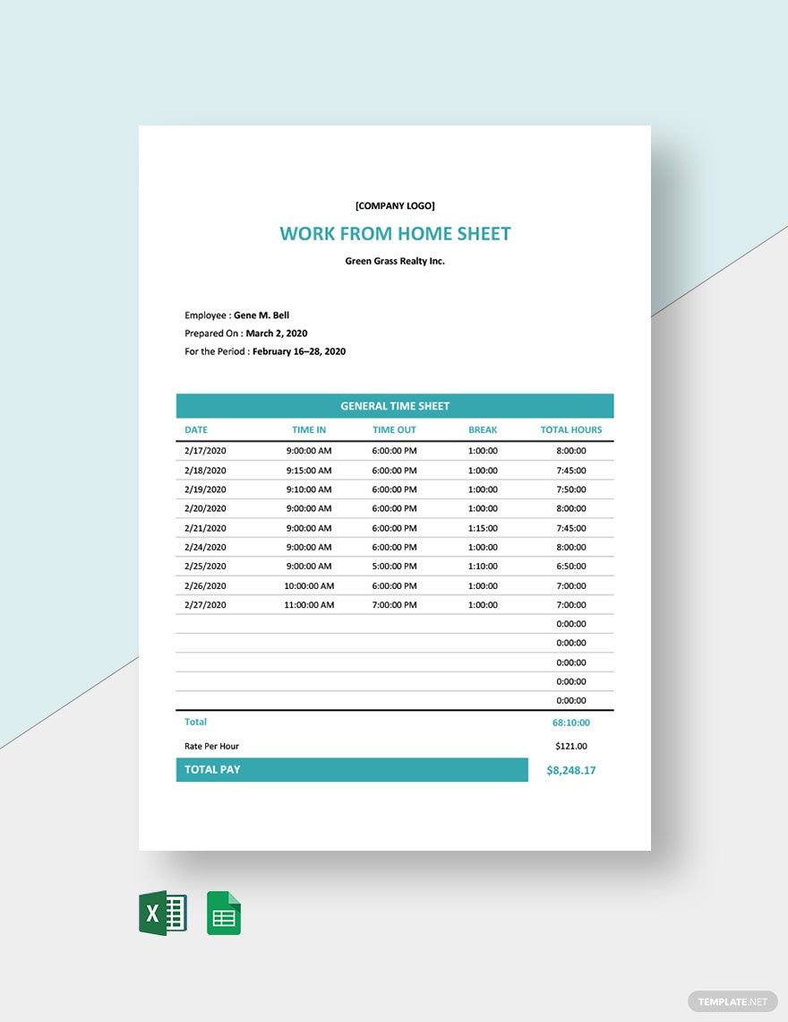 New Work From Home Sheet Template