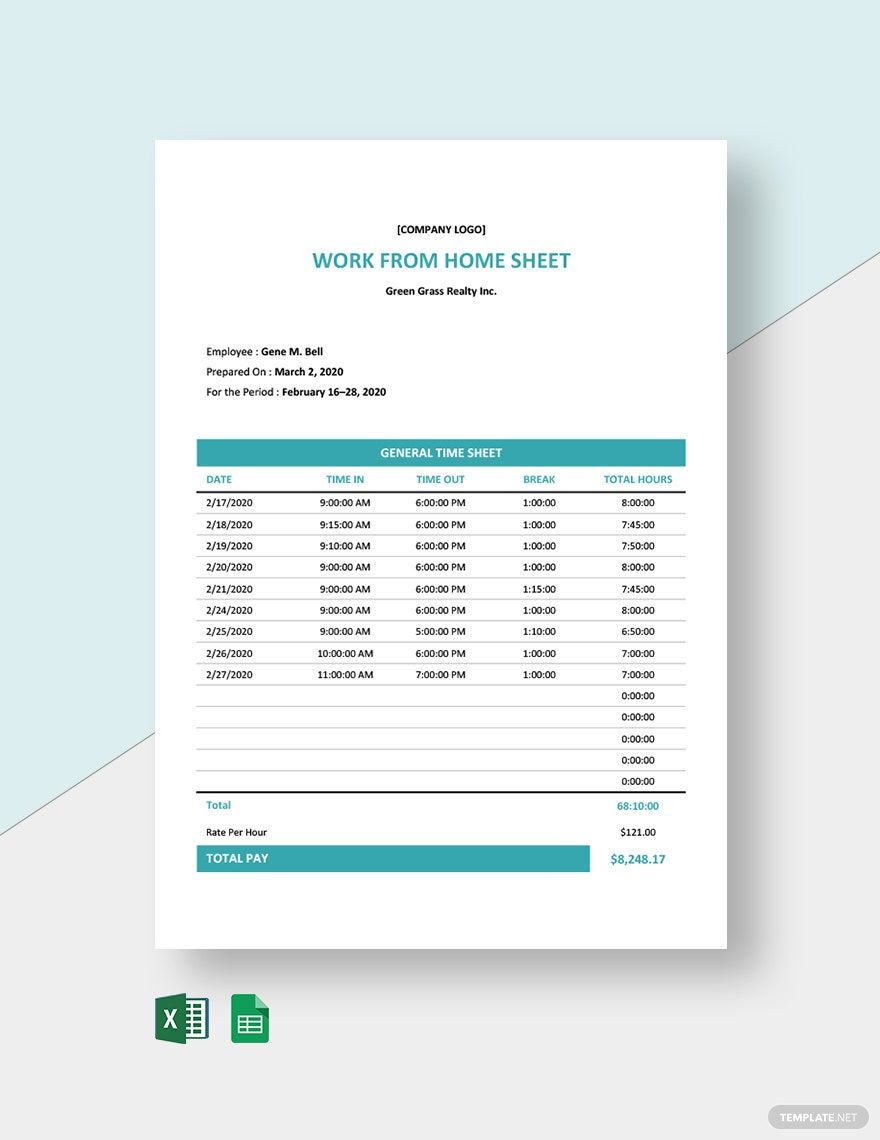 New Work From Home Sheet Template in Excel, Google Sheets, Word, Google Docs - Download | Template.net